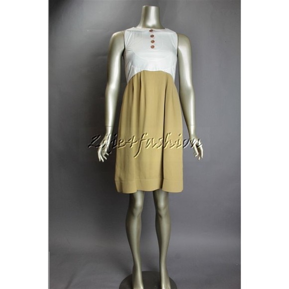 $1990 NWT FENDI Preppy White Tan Layered Poplin Crepe Shirt Dress 4